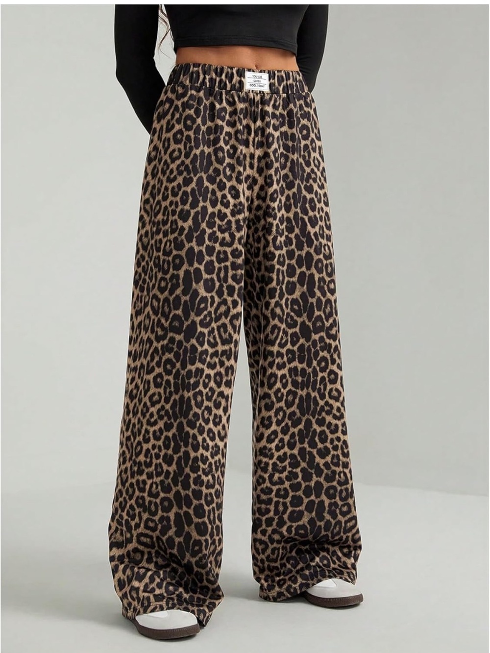 Leopard Print Wide Leg Pants - Brown & Black